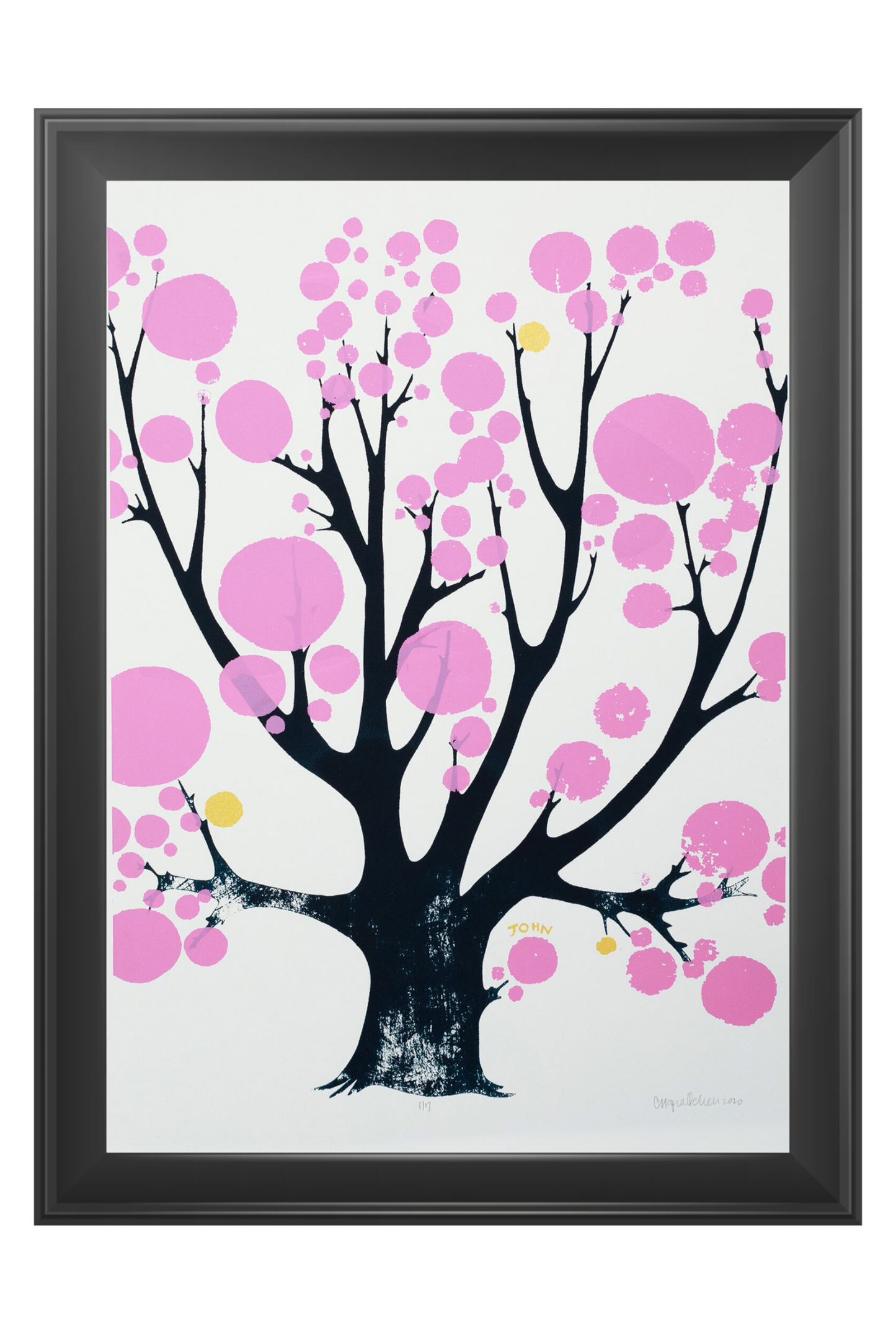 Tree with Pink Circles - John ffrench Artwork Print 13” x 19”