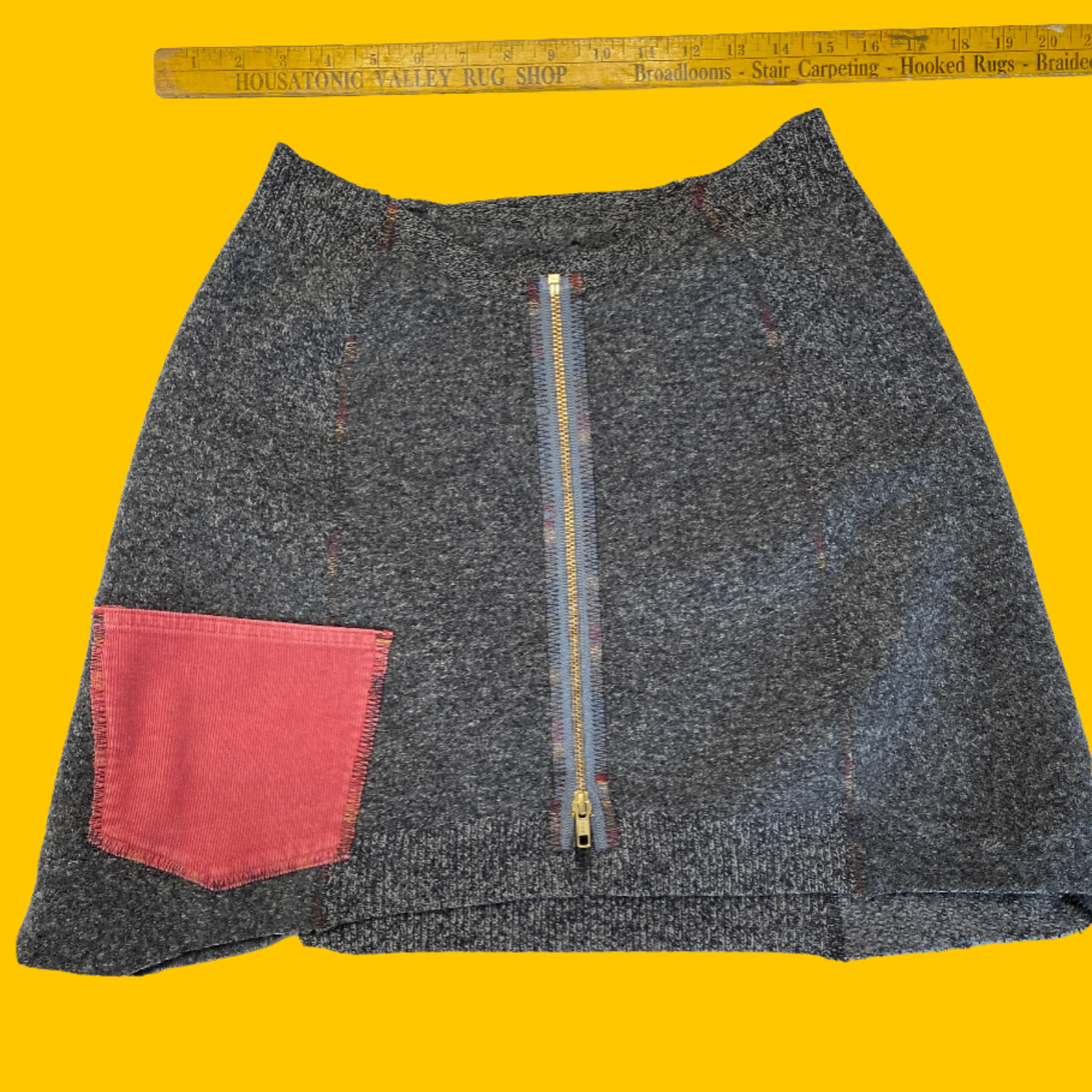 SALE - CRISPINA -Recycled Wool Kilt, Skirt, Bum Warmer - Assymmetric Gray with Pink Pocket
