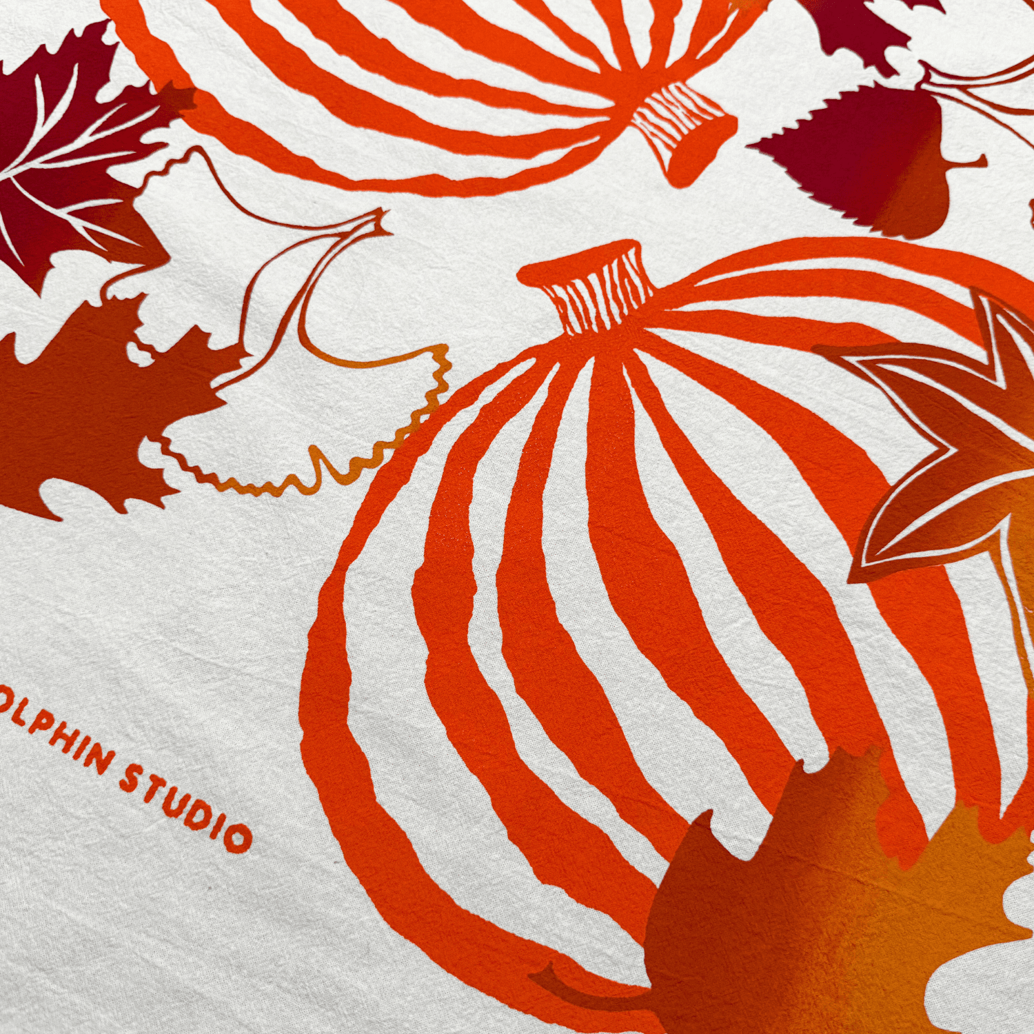 Tea Towel/Kitchen Towel/Dishcloth - Pumpkins and Leaves - The Dolphin Studio