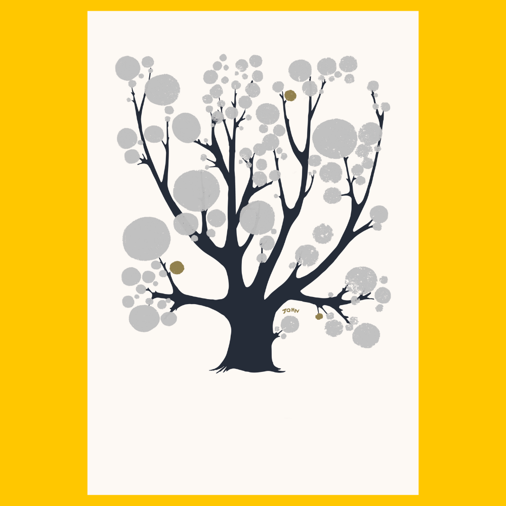 Tree with Silver Circles - John ffrench Artwork Print 13” x 19”