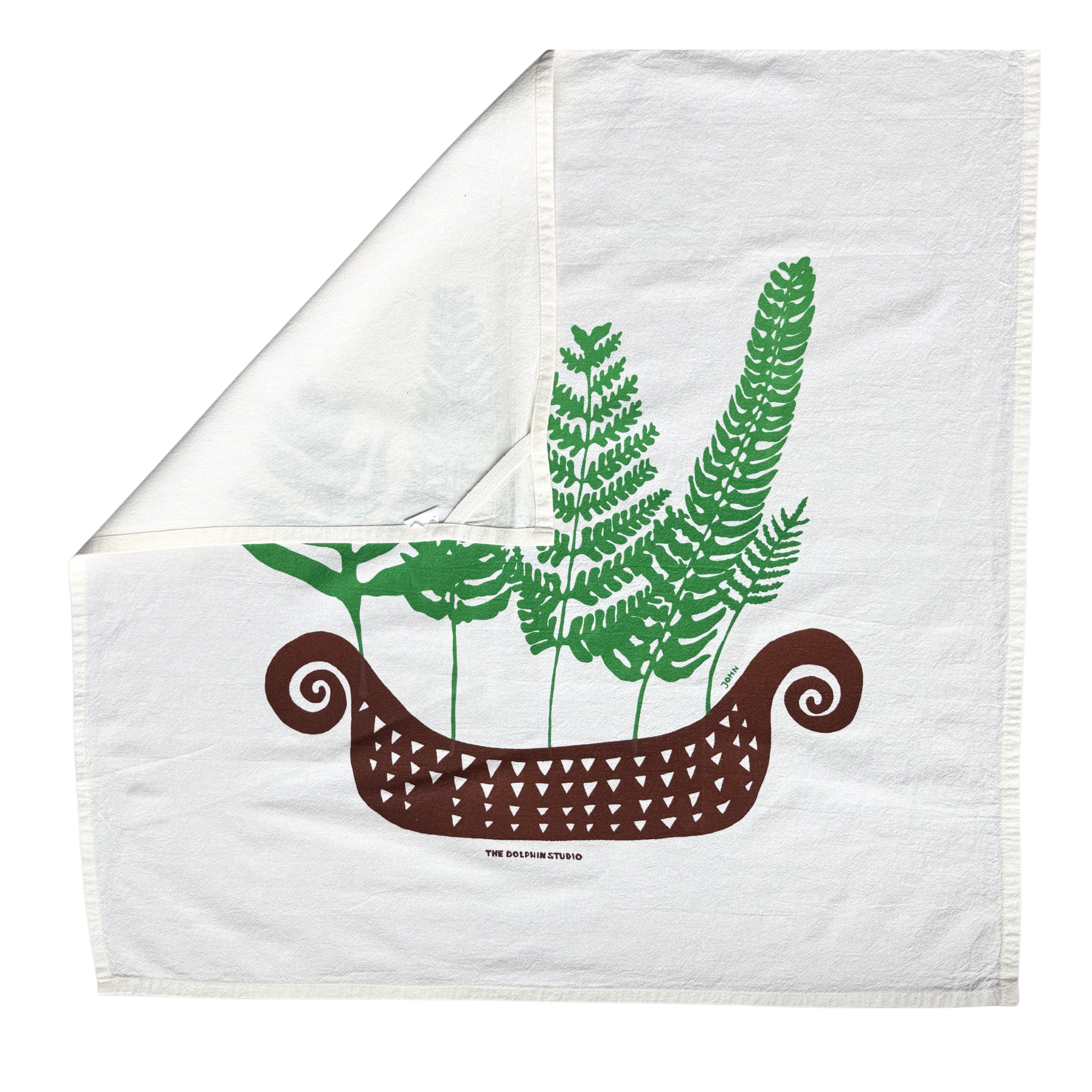 Ferns in a Boat ~ Flour Sack Tea Towel