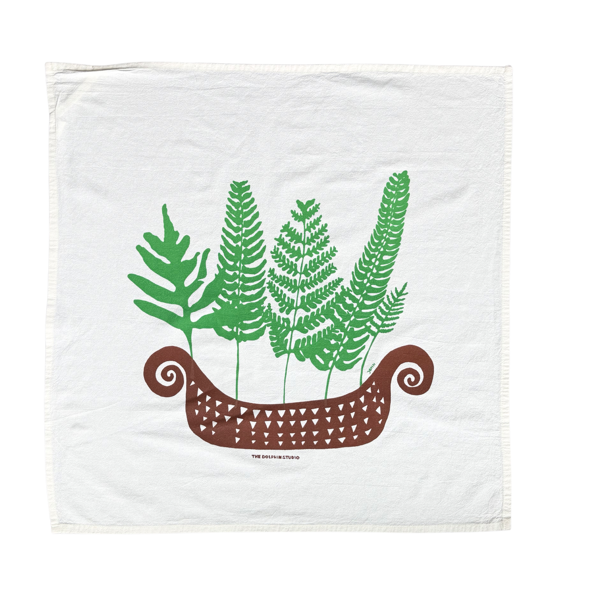 Ferns in a Boat ~ Flour Sack Tea Towel