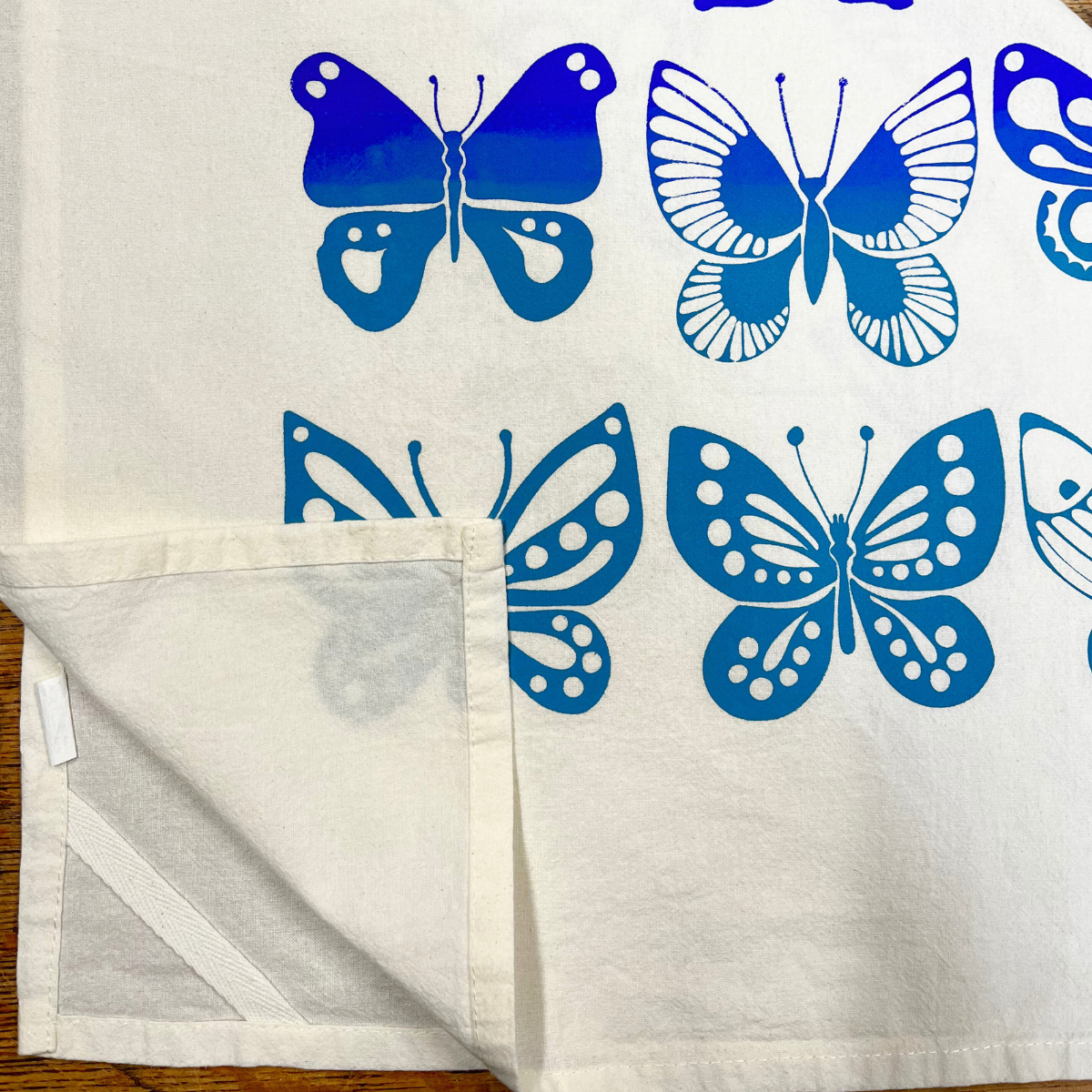 Tea Towel/Kitchen Towel/Dishcloth - Blue Butterflies