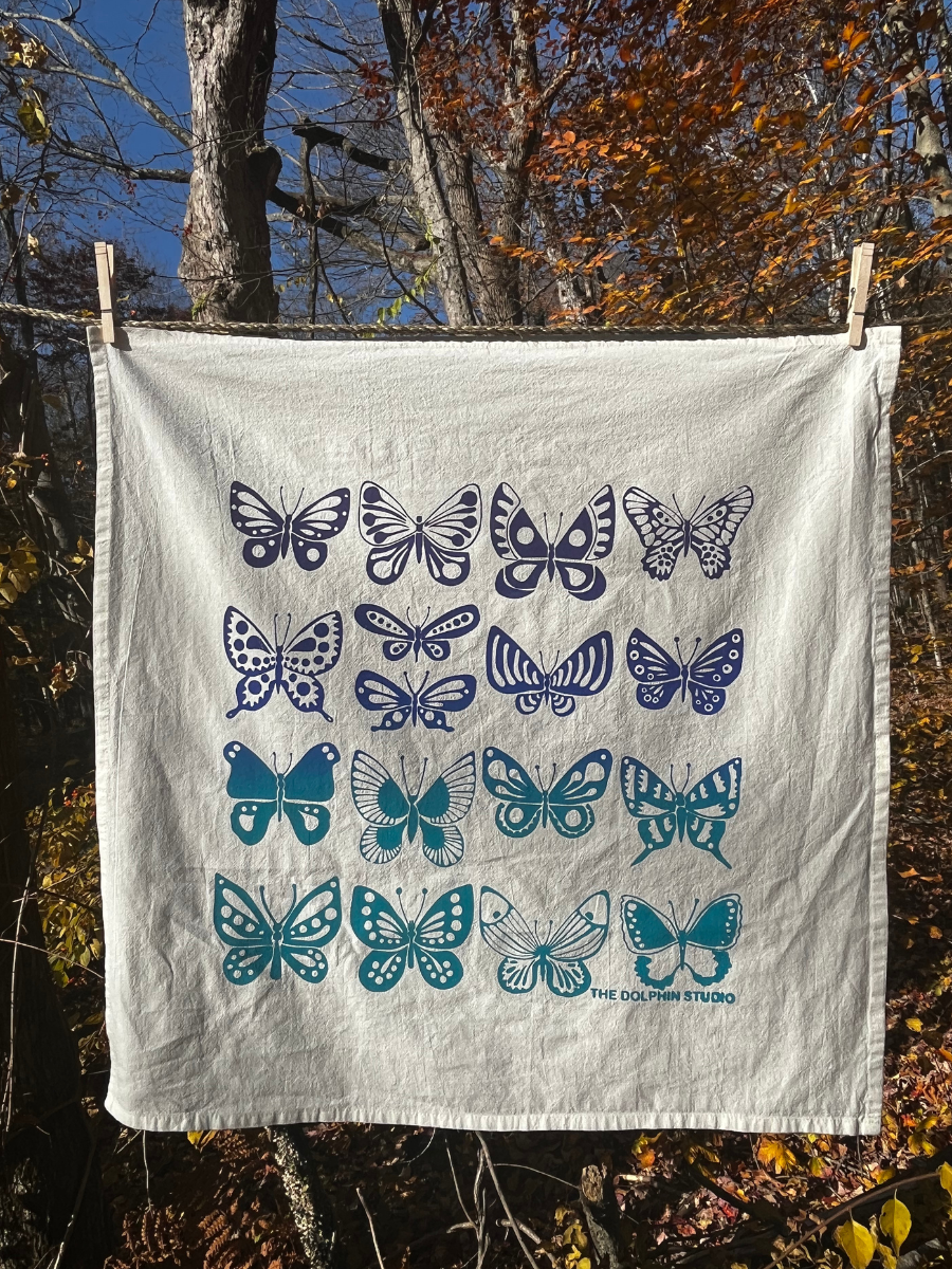 Tea Towel/Kitchen Towel/Dishcloth - Blue Butterflies