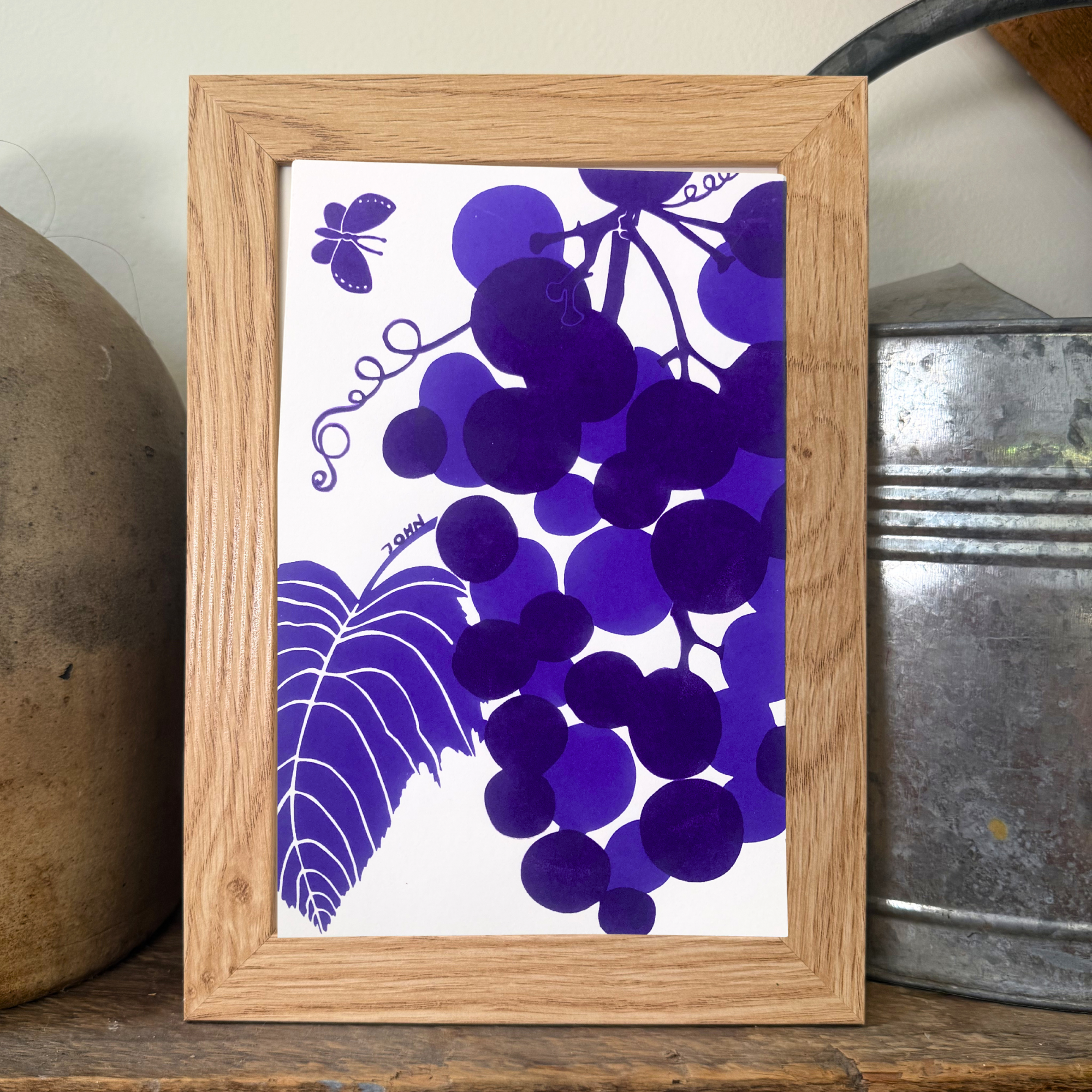One-of-a-Kind Framed Grapes on a Vine Print