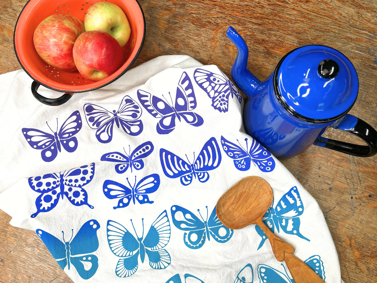 Tea Towel/Kitchen Towel/Dishcloth - Blue Butterflies