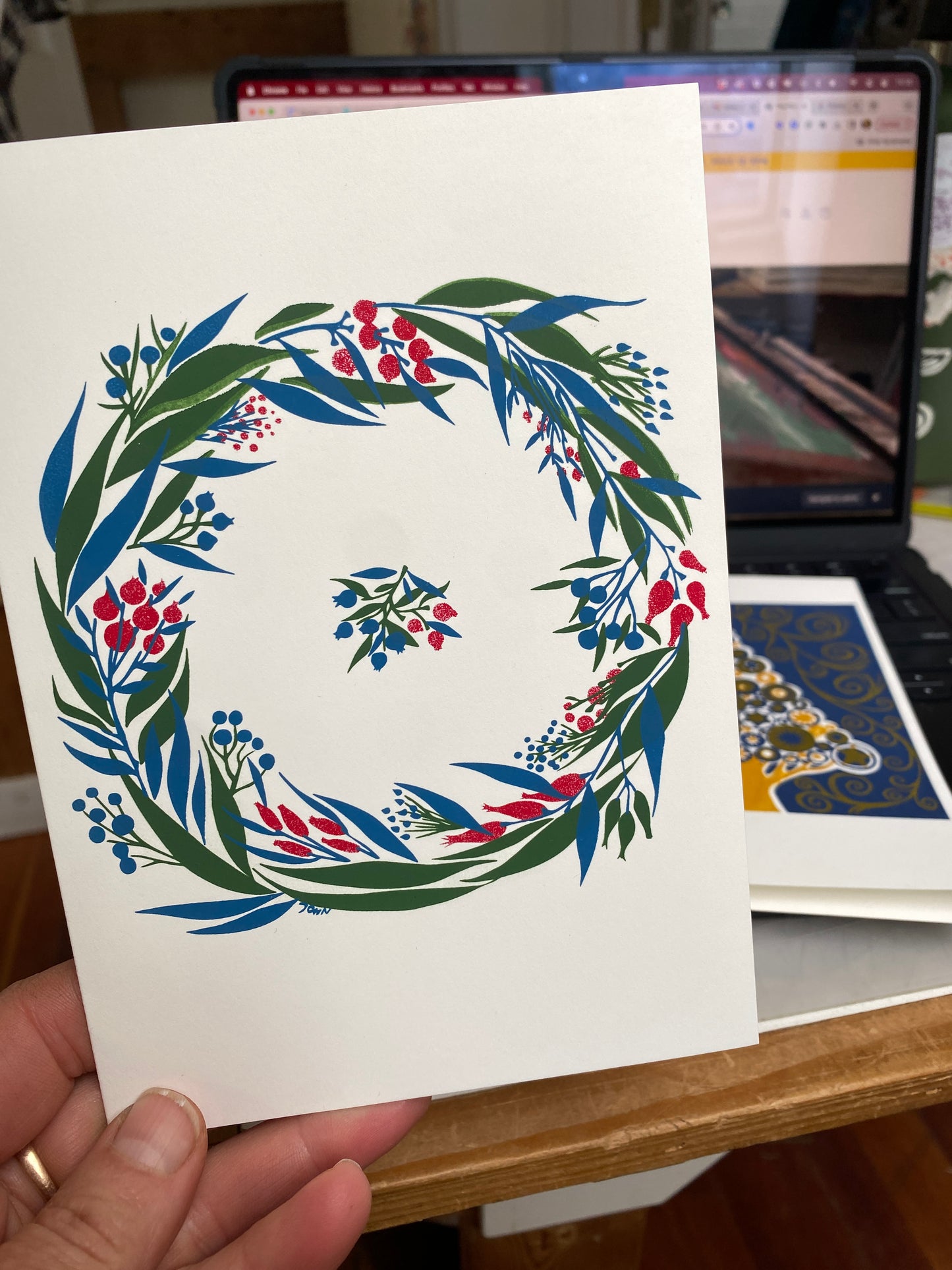 Wreath Cards - With Hand Printed Message or Blank (Pack of 10)