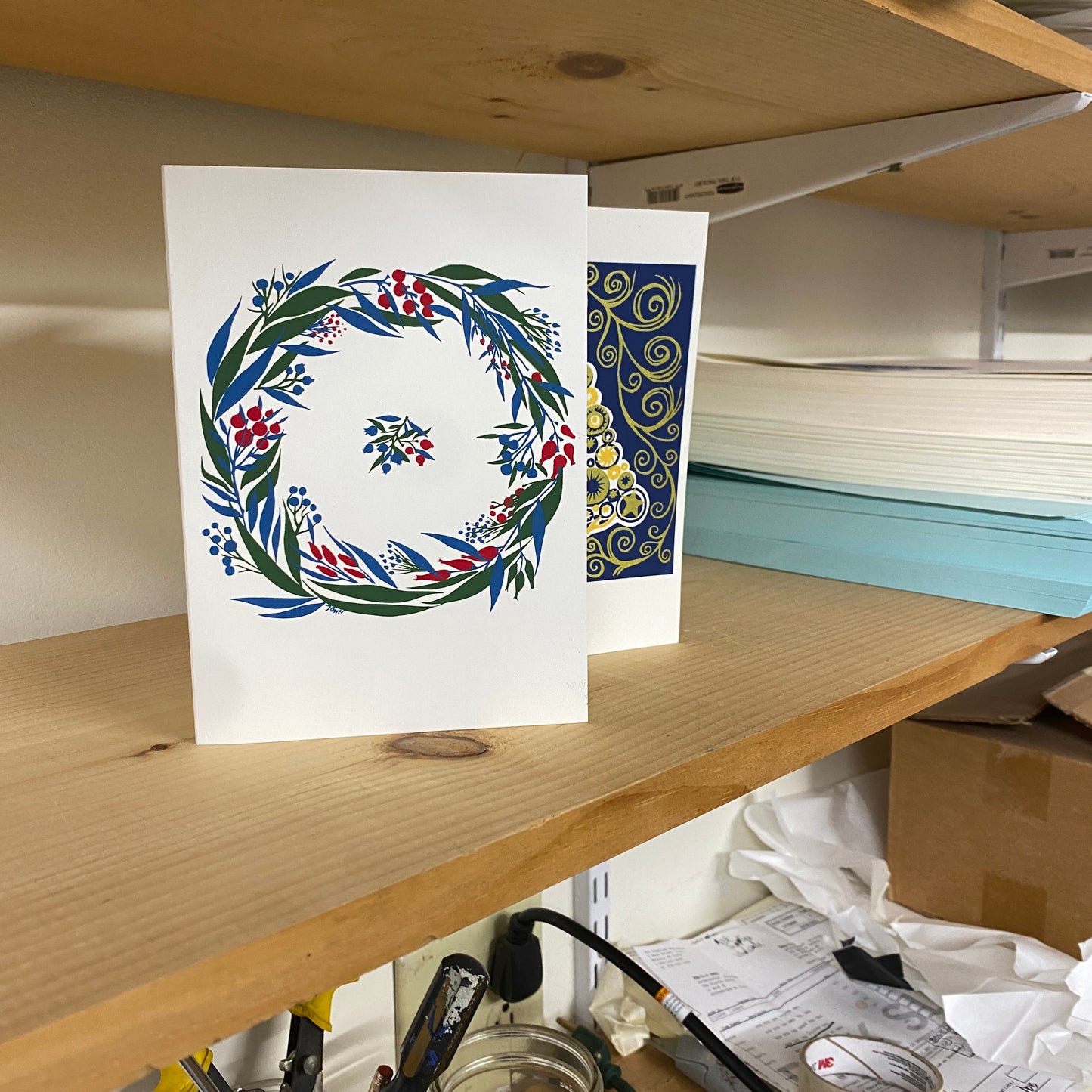 Wreath Cards - With Hand Printed Message or Blank (Pack of 10)
