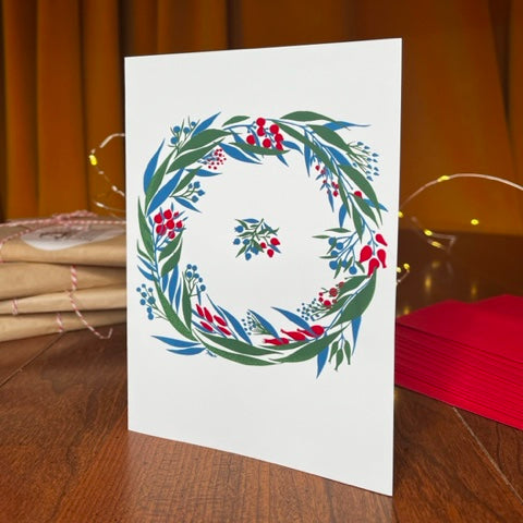 Wreath Cards - With Hand Printed Message or Blank (Pack of 10)