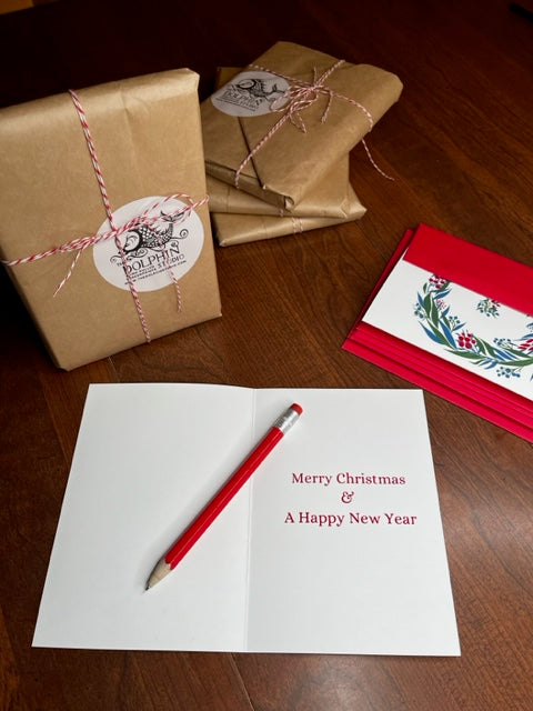 Wreath Cards - With Hand Printed Message or Blank (Pack of 10)