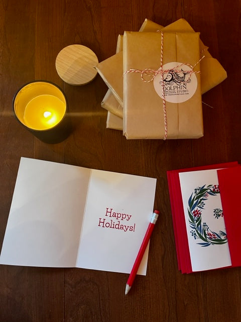Wreath Cards - With Hand Printed Message or Blank (Pack of 10)
