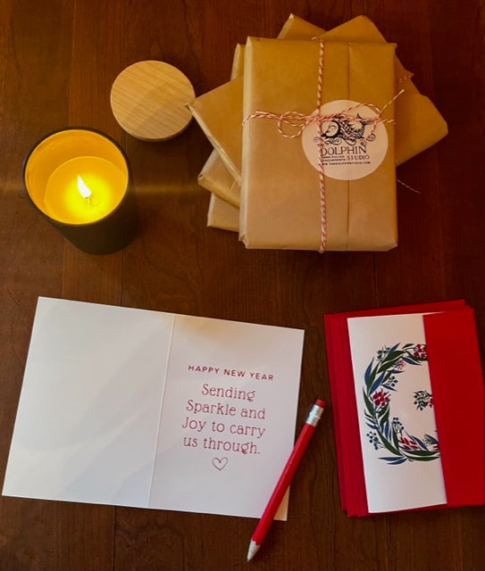 Wreath Cards - With Hand Printed Message or Blank (Pack of 10)