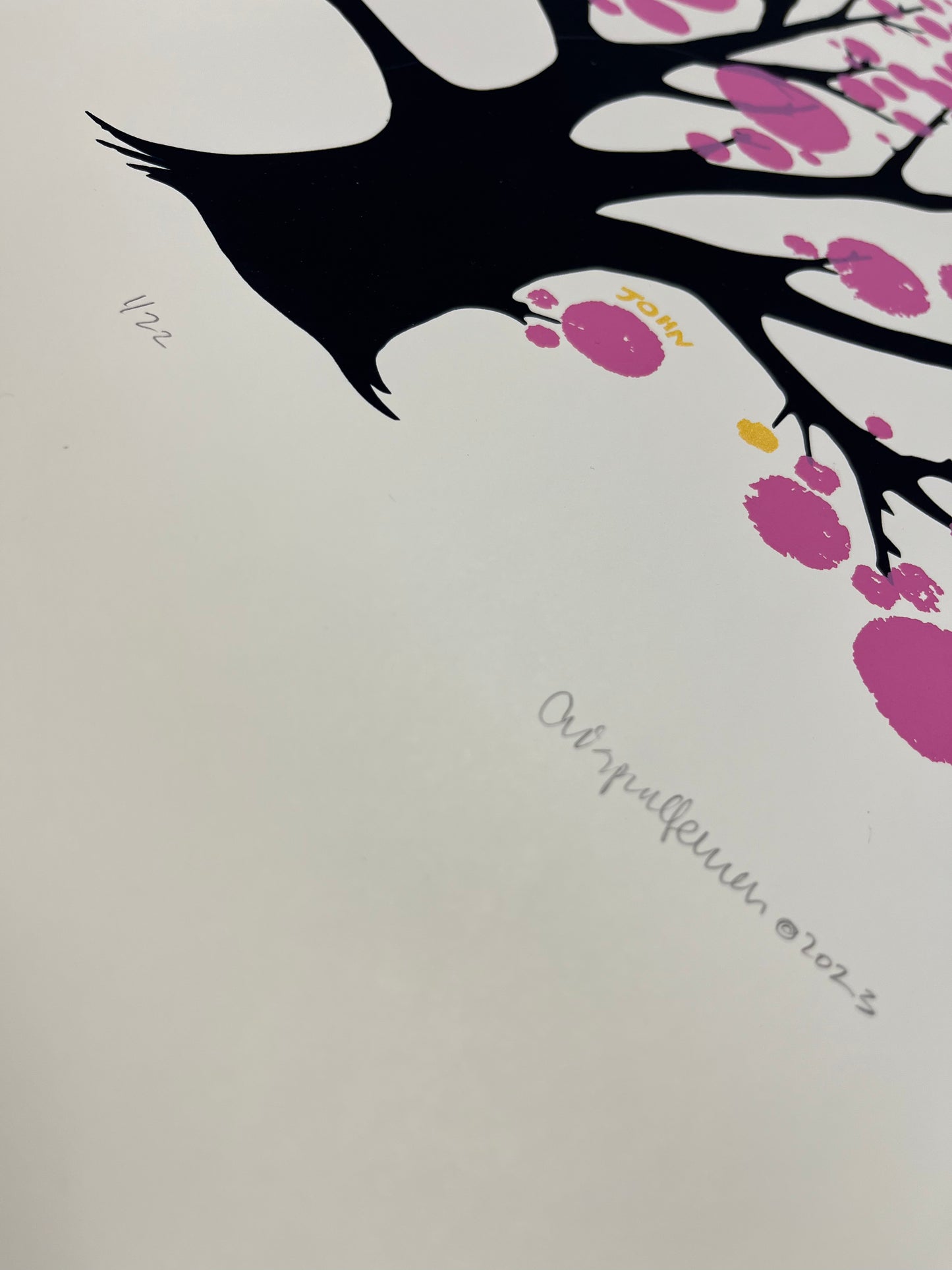 Tree with Pink Circles - John ffrench Artwork Print 13” x 19”