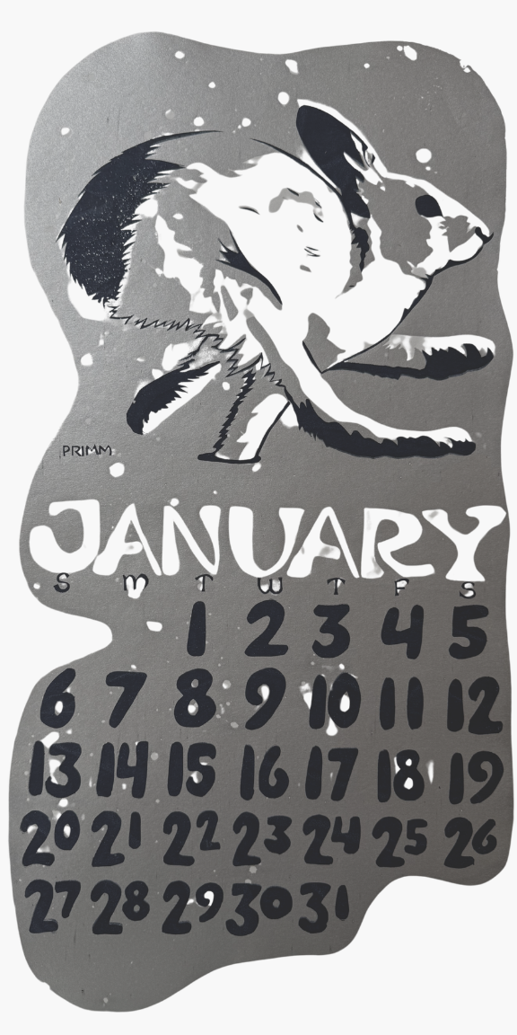 Metallic calendar with a cat design for January