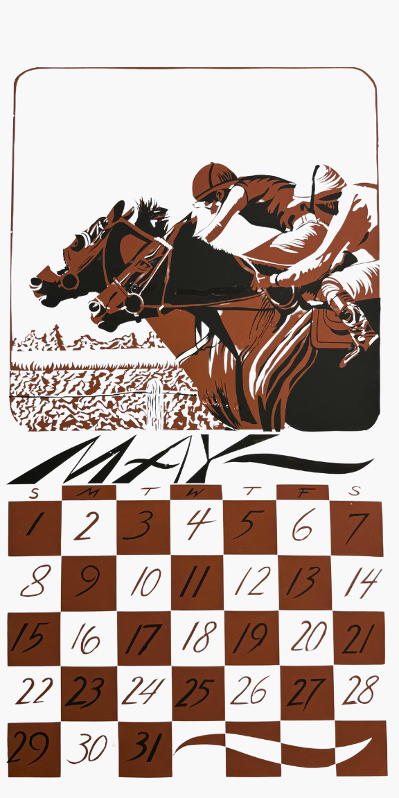 Illustration of two horses racing with a calendar overlay