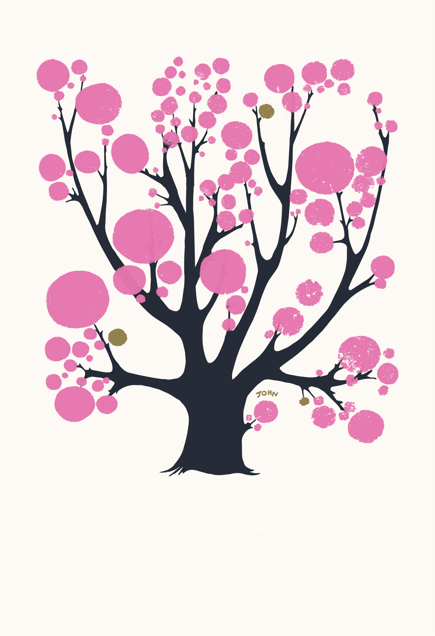 Tree with Pink Circles - John ffrench Artwork Print 13” x 19”