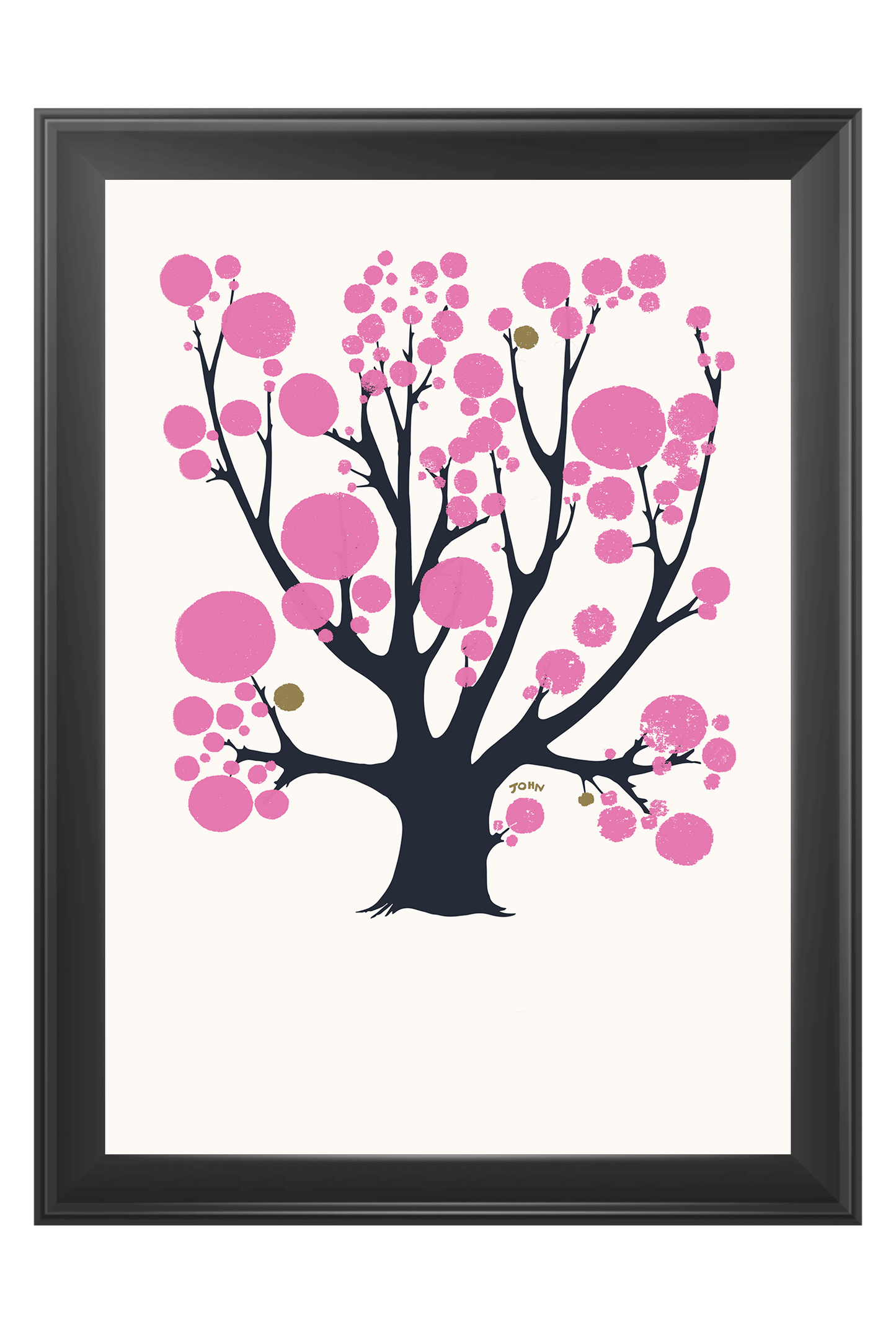 Tree with Pink Circles - John ffrench Artwork Print 13” x 19”