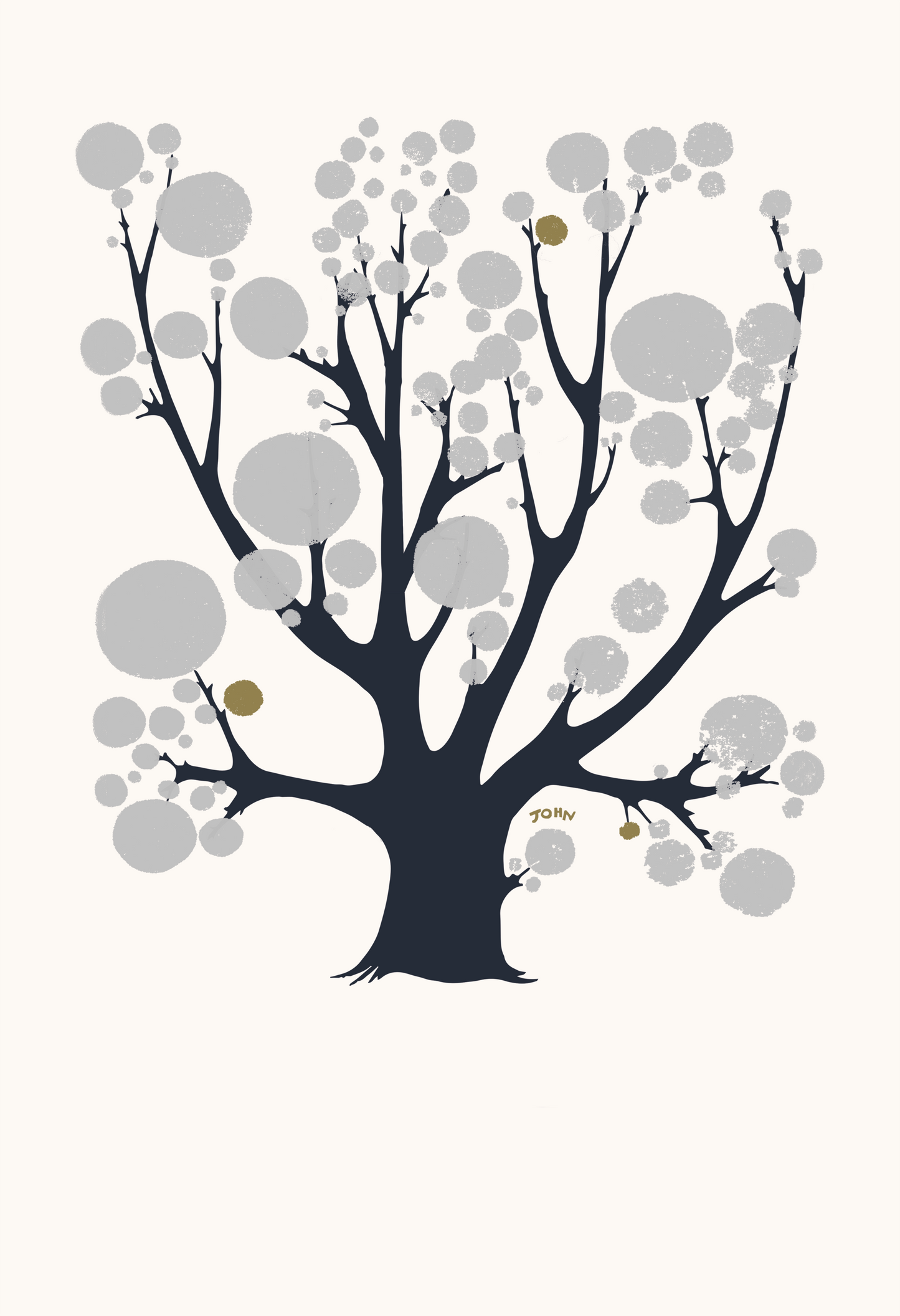 Tree with Silver Circles - John ffrench Artwork Print 13” x 19”