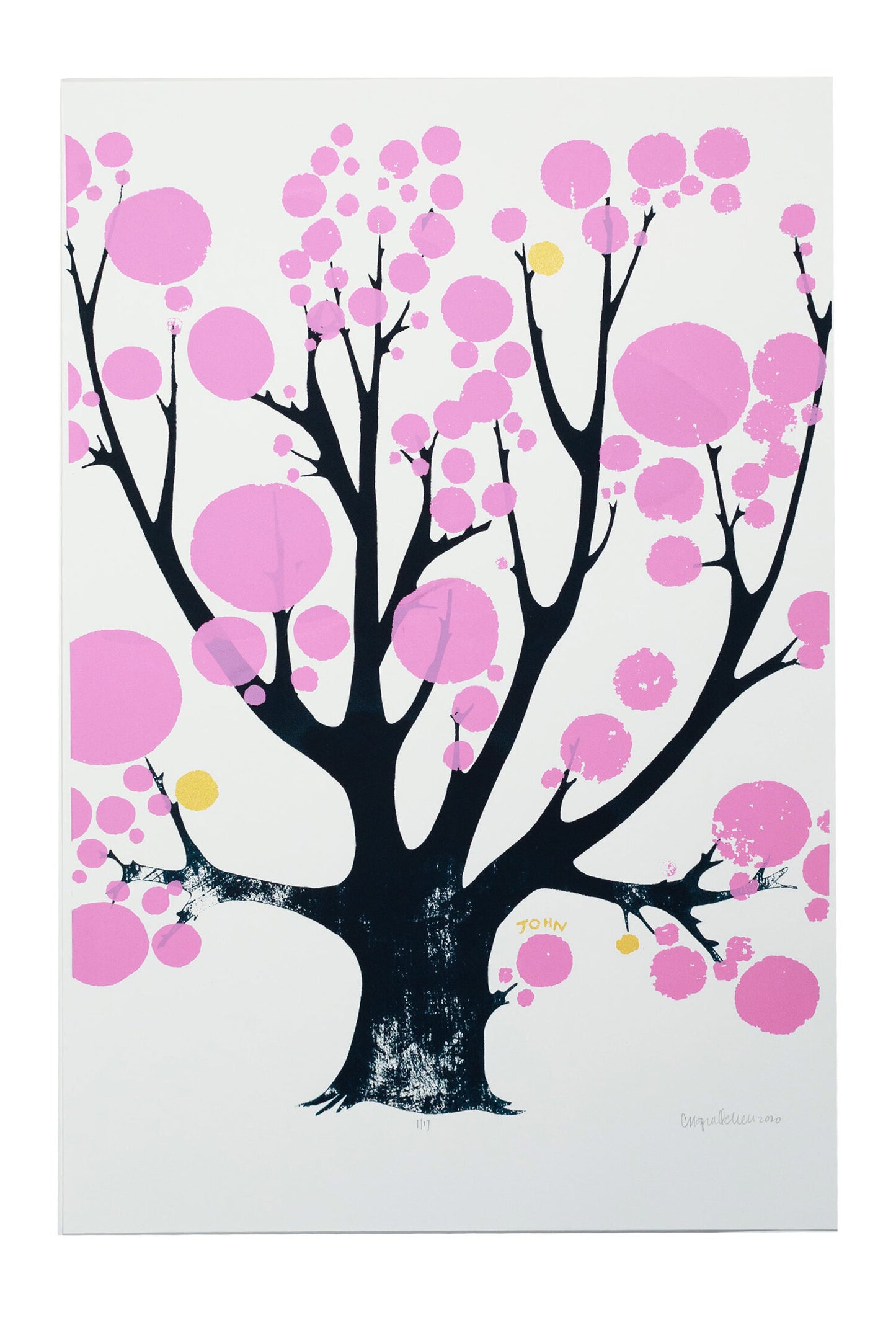 Tree with Pink Circles - John ffrench Artwork Print 13” x 19”
