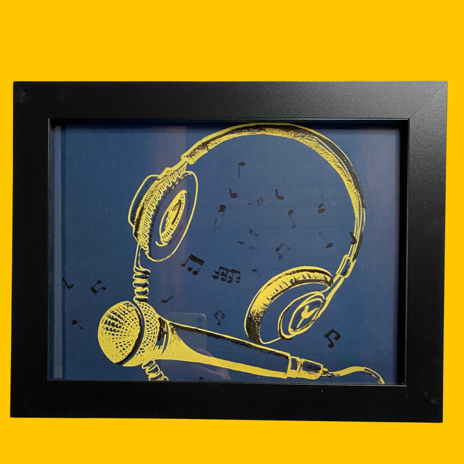 SALE - Framed Print - Headphones and Microphone with Music Notes