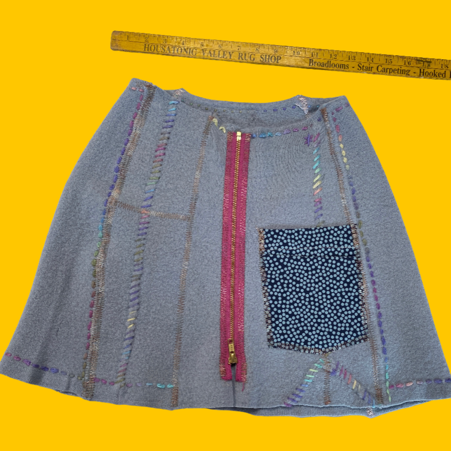 SALE - CRISPINA - Recycled Wool Kilt, Skirt, Bum Warmer - Smokey Blue with Decorative Handstitching