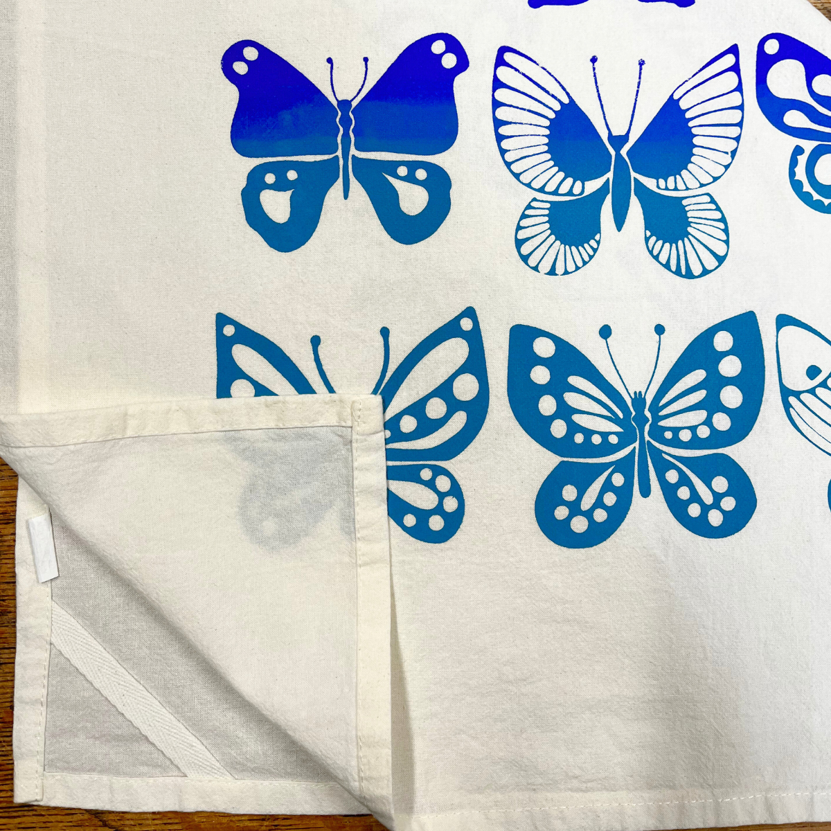 Blue Butterfly Flour Sack Kitchen Towel  (Single)