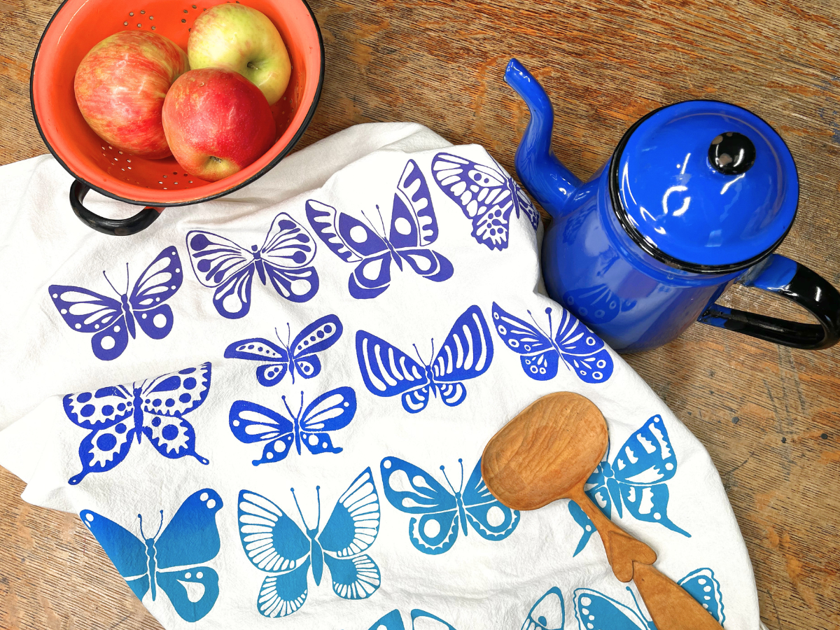 Blue Butterfly Flour Sack Kitchen Towel  (Single)