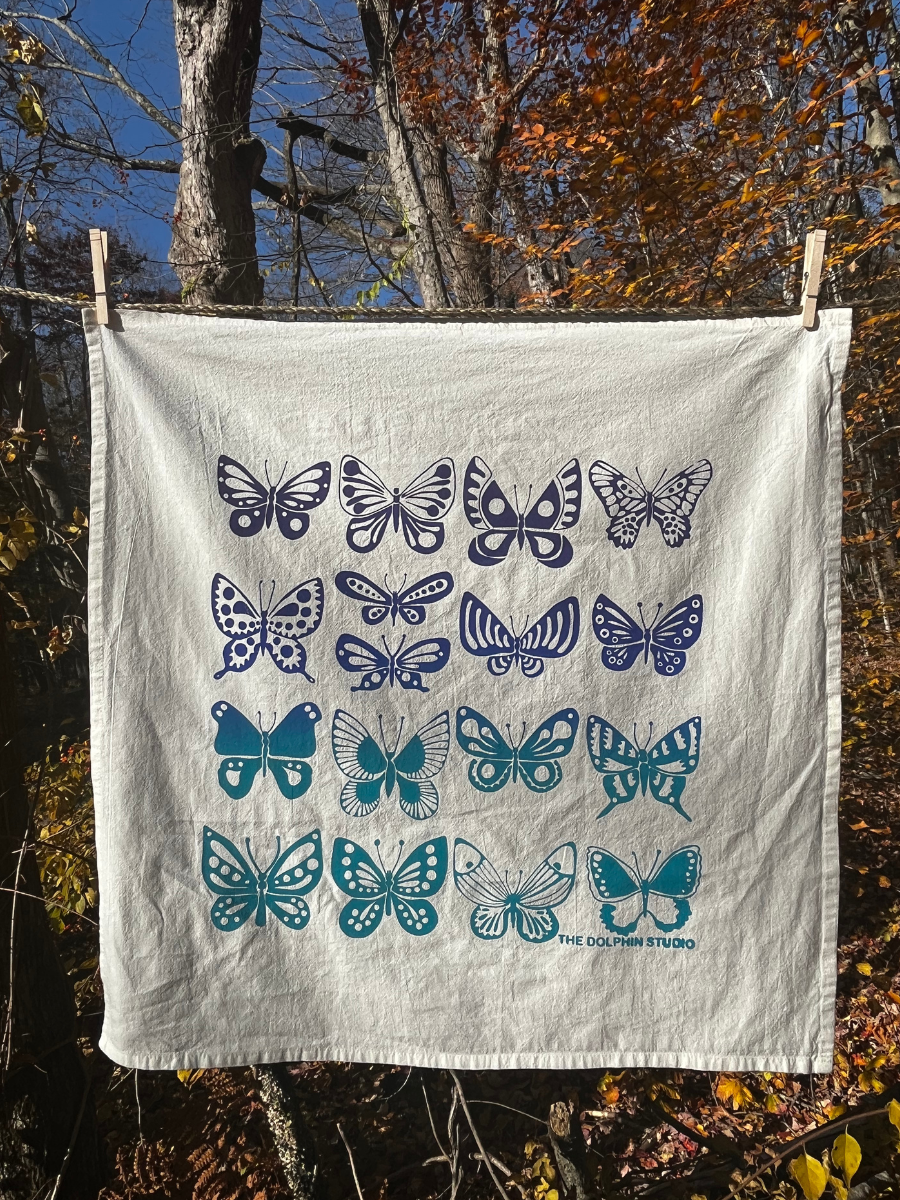 Blue Butterfly Flour Sack Kitchen Towel  (Single)