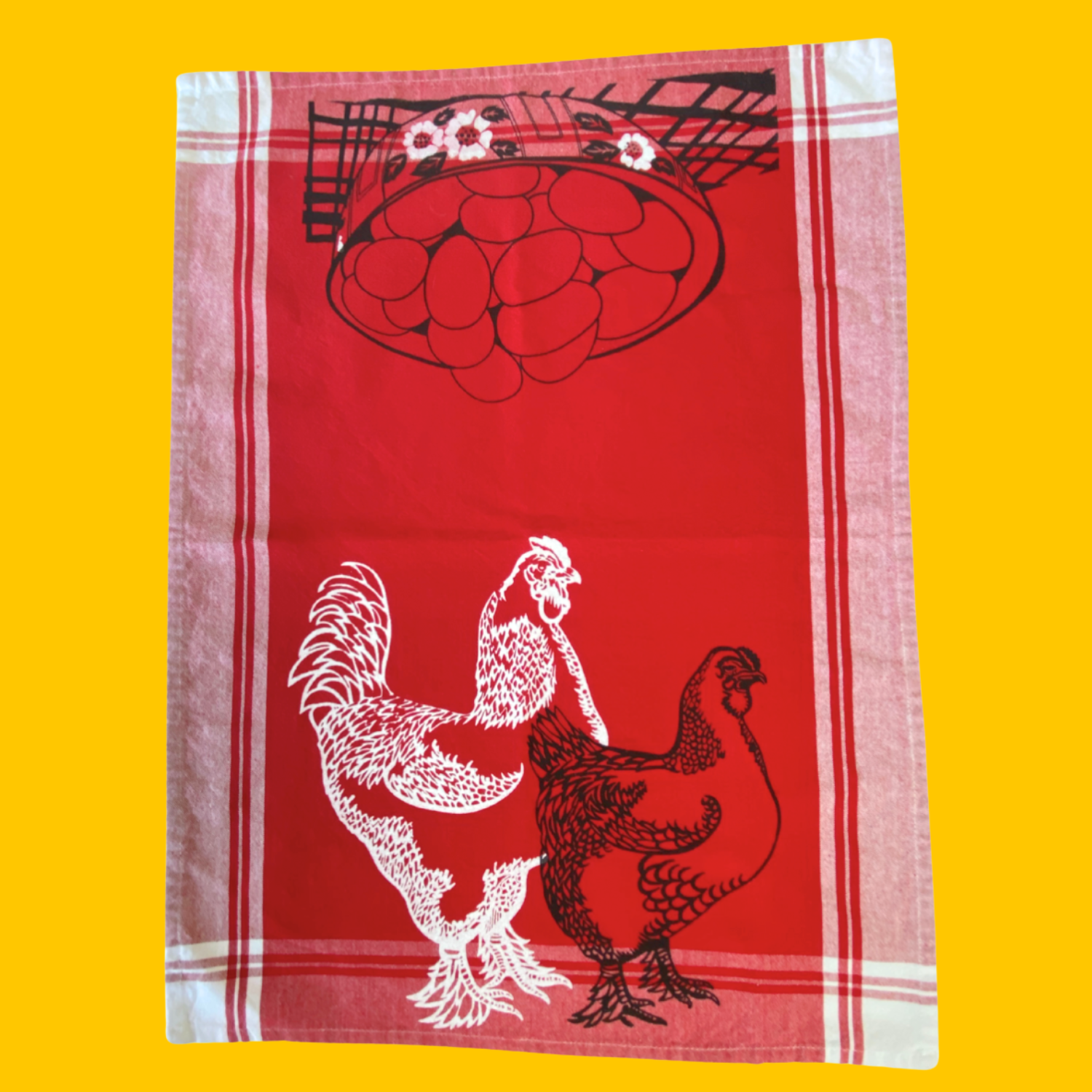 SALE - Kitchen Towels - WHICH CAME FIRST? Red (pair)