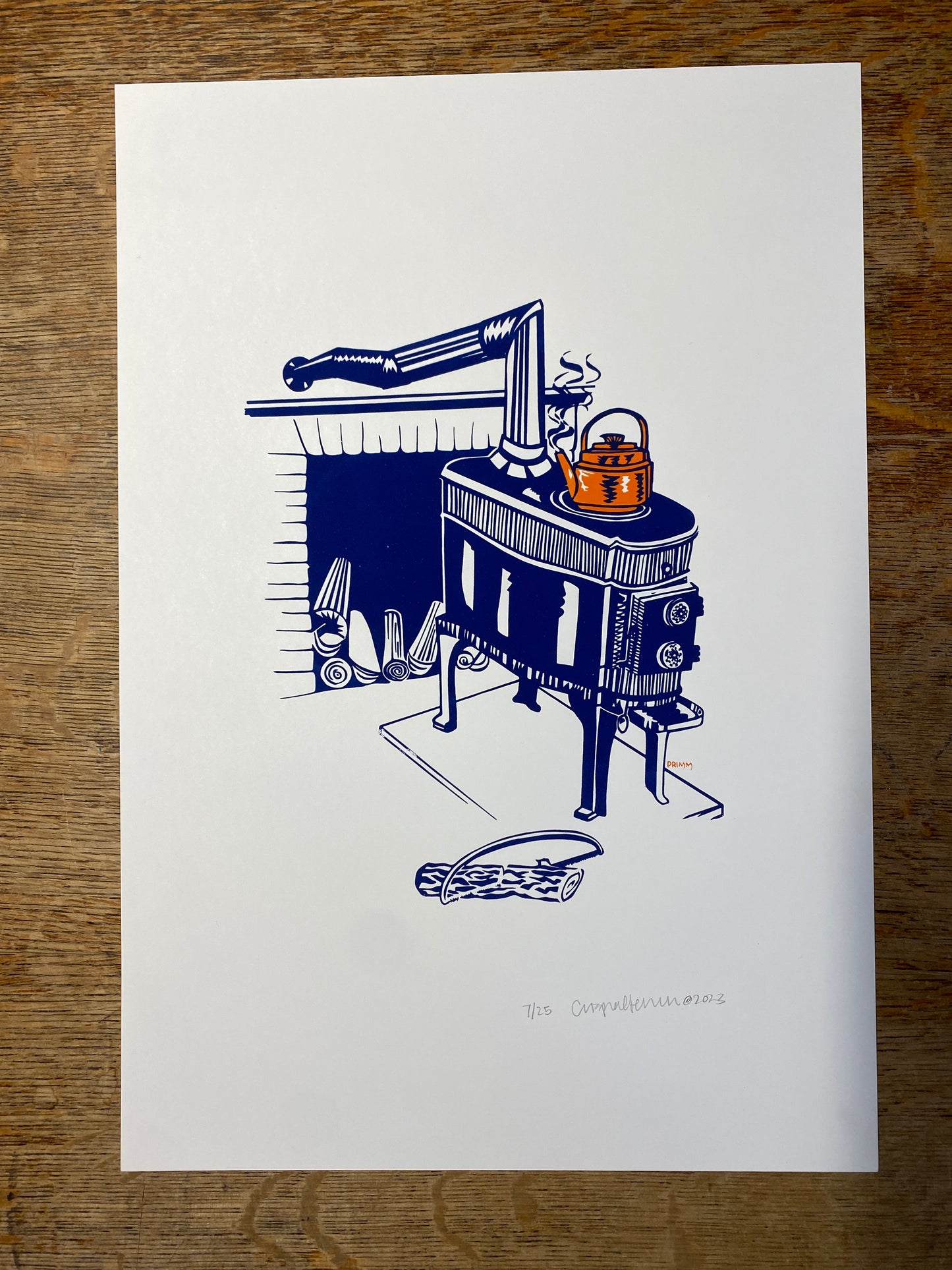 KETTLE ON WOOD STOVE - PRIMM FFRENCH ARTWORK PRINT 13” X 19”