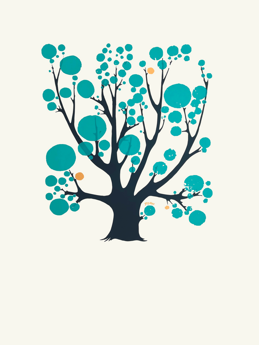 Tree with Turquoise Circles - John ffrench Artwork Print 13” x 19”